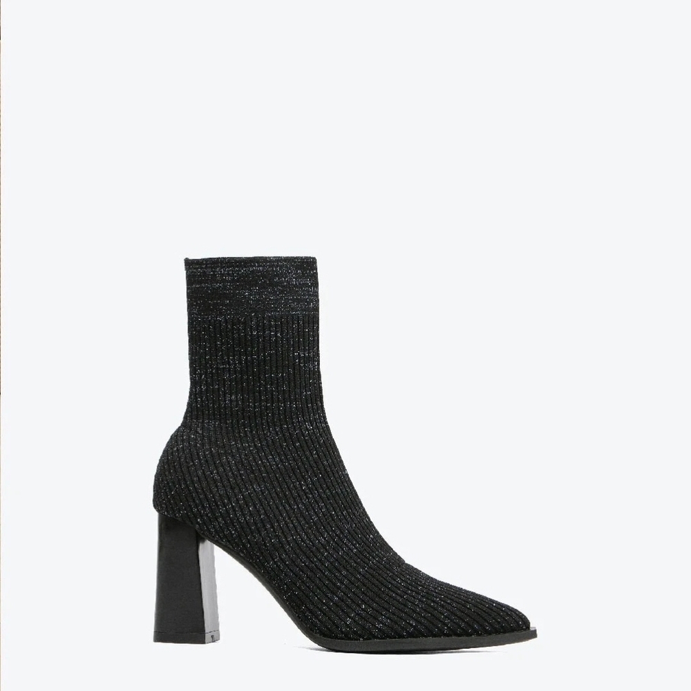 NEWBELLA MOUSSE FIT Women Knit Comfort Chunky Heeled High Boots SHINY Size 7.5